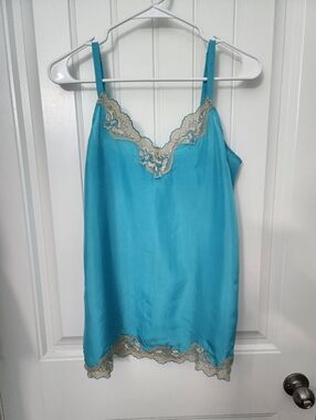 Express Blue Silk Camisole with Lace Trim, Size Large